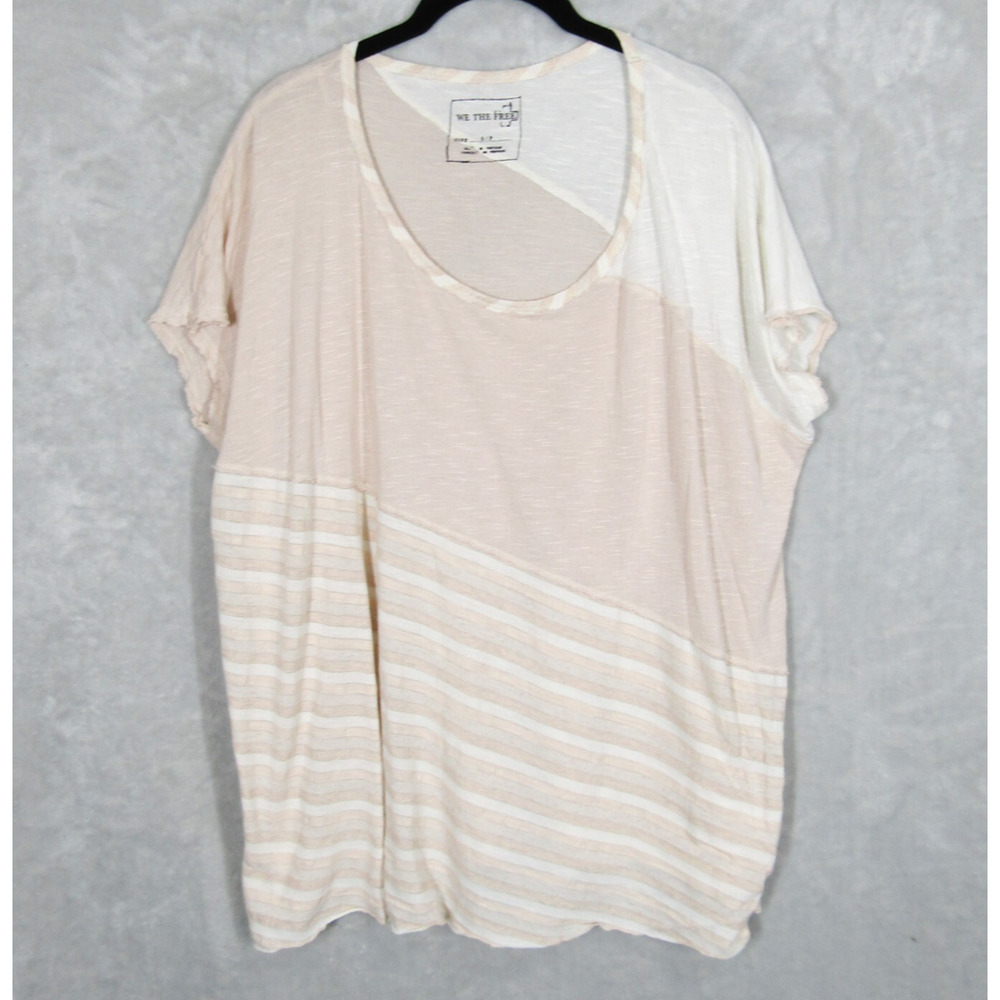 We The Free People Shirt Top Womens Small Peach Striped Oversized Boho Cowgirl